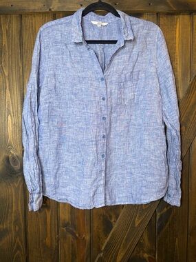 Garnet Hill Linen Chambray Button Up Shirt